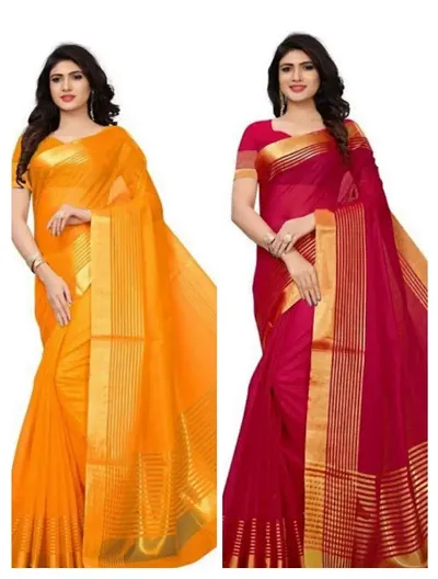 Pack Of 2 Cotton Blend Saree With Blouse Piece