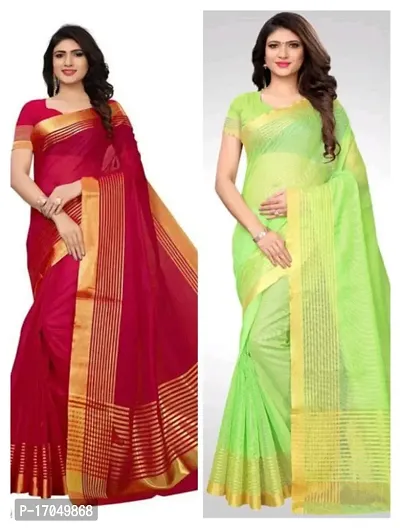 Cotton Combo Saree With Blouse-thumb0