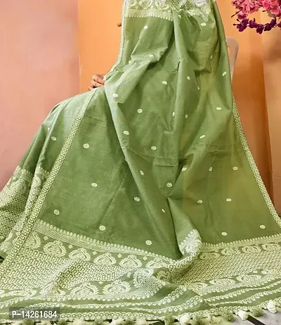 Trendy Cotton Slub Green Woven Design Saree With Blouse Piece For Women