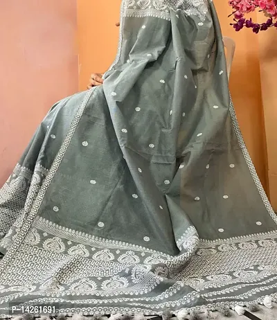 Trendy Cotton Slub Grey Woven Design Saree With Blouse Piece For Women-thumb0