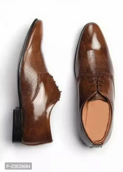 Stylish Brown Synthetic Leather Shoes For Men-thumb0