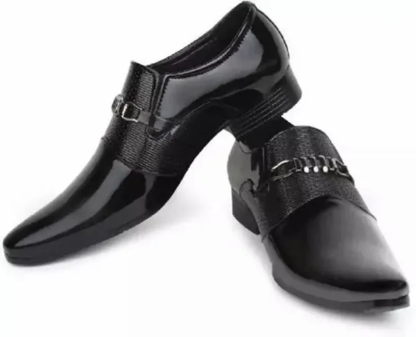 Stylish Black Synthetic Leather Shoes For Men