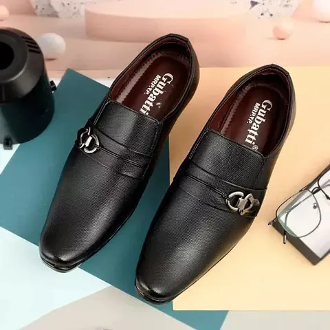 Stylish Black Synthetic Leather Shoes For Men