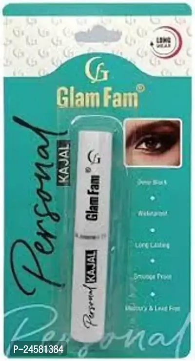 GLAM FAM Long Lasting, Deep Black, Waterproof Personal Kajal With Super Black Eyeliner