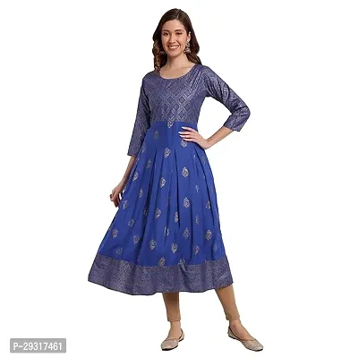 Stylish Blue Woven Design Rayon Kurta For Women-thumb0