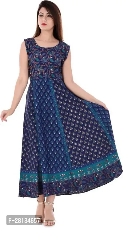 Stylish Navy Blue Cotton Stitched Kurta For Women