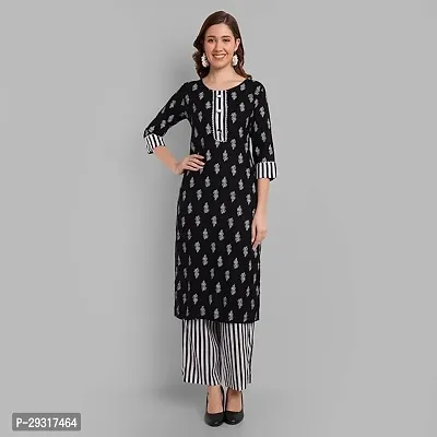 Stylish Black Printed Rayon Kurta Pant Set For Women-thumb0