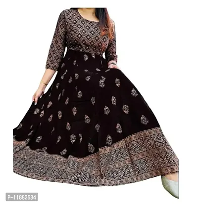 AIRIT Anarkali Kurti for Womens Printed Rayon (XX-Large, Black)-thumb0