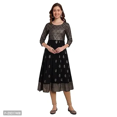 Stylish Black Woven Design Rayon Kurta For Women-thumb0