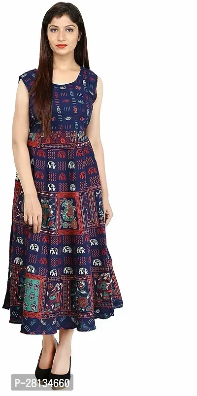 Stylish Navy Blue Cotton Stitched Kurta For Women-thumb0