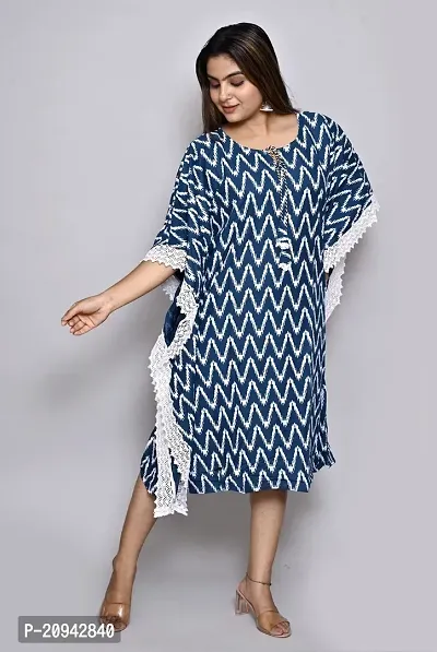 Elegant Blue Printed Viscose Rayon Kaftan Kurta For Women-thumb0