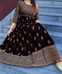 AIRIT Anarkali Kurti for Womens Printed Rayon (XX-Large, Black)-thumb1