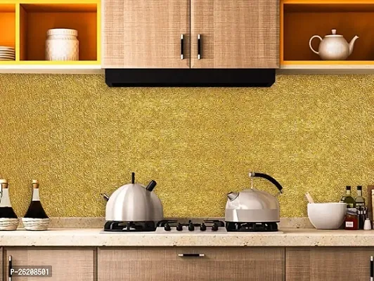 Kitchen Oil-Proof 2m Aluminium Foil Stickers, Kitchen Backsplash Wallpaper Self-Adhesive Wall Sticker Anti-Mold  Heat Resistant for Walls Cabinets Drawers 60CM X 200CM (Gold Flower)