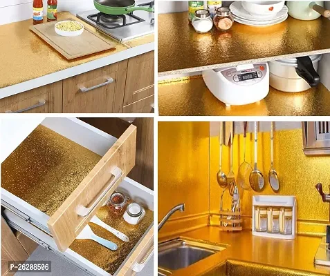 Kitchen Oil-Proof 2m Aluminium Foil Stickers, Kitchen Backsplash Wallpaper Self-Adhesive Wall Sticker Anti-Mold  Heat Resistant for Walls Cabinets Drawers 60CM X 200CM (Gold Flower)-thumb5