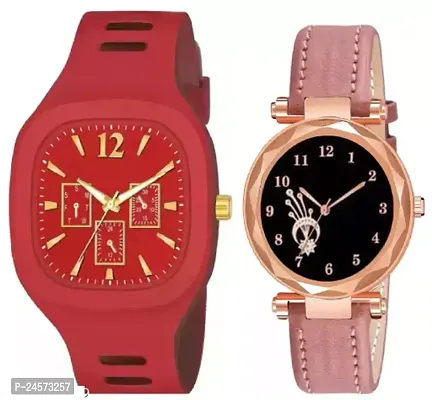 New Luxury Analog Watch For Women And Men Combo Set