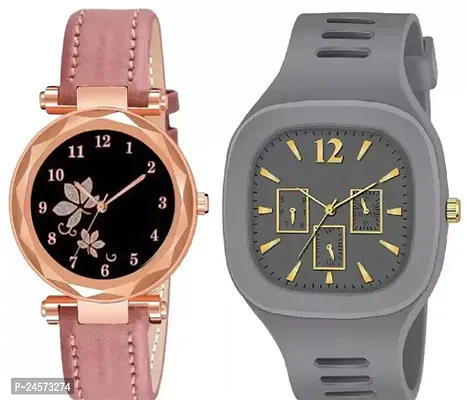 New Luxury Analog Watch For Women And Men Combo Set