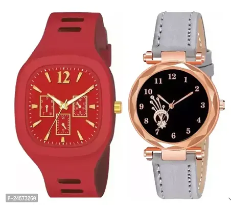 New Luxury Analog Watch For Women And Men Combo Set