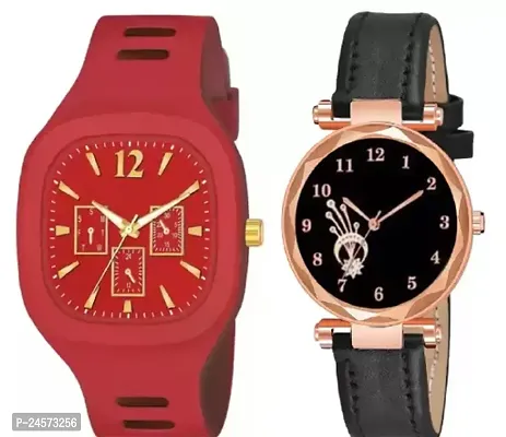 New Luxury Analog Watch For Women And Men Combo Set