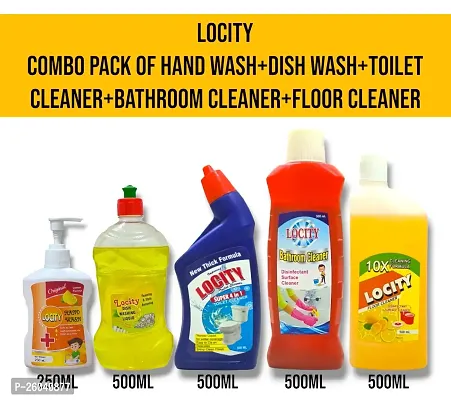 combo pack of lemon hand wash+dish wash gel+toilet cleaner+bathroom cleaner+floor cleaner-thumb0