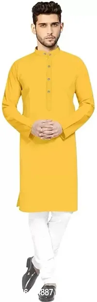 Yellow cotton  Kurta Pyjama Set for Wedding Party Festival Traditional Ethnic Wear for Men