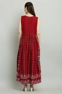 Indo-western Maroon Printed Viscose Rayon Gown For Women-thumb1