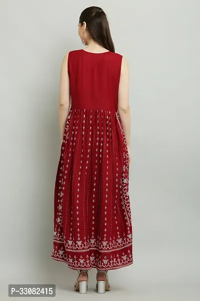 Indo-western Maroon Printed Viscose Rayon Gown For Women-thumb2