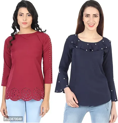 Elegant Crepe Solid Top For Women And Girls- Pack Of 2