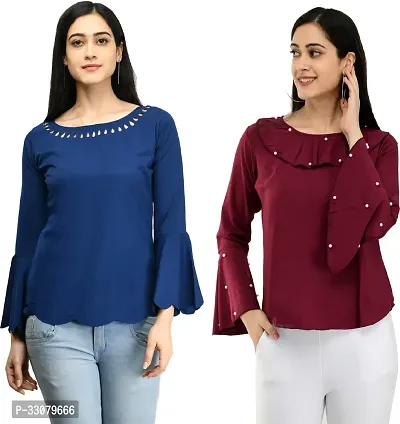 Elegant Crepe Solid Top For Women And Girls- Pack Of 2-thumb0