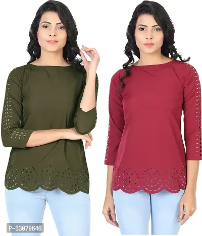 Elegant Crepe Solid Top For Women And Girls- Pack Of 2-thumb0