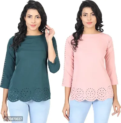 Elegant Crepe Solid Top For Women And Girls- Pack Of 2