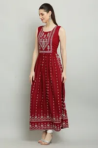 Indo-western Maroon Printed Viscose Rayon Gown For Women-thumb2