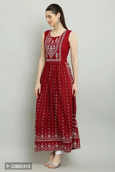 Indo-western Maroon Printed Viscose Rayon Gown For Women-thumb3