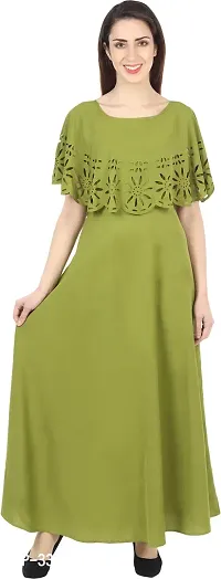 Stylish Green Crepe Solid A-Line Dress For Women