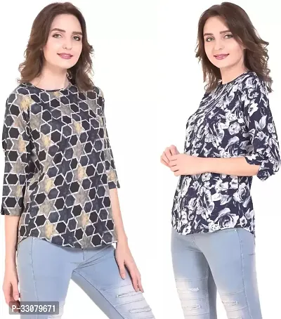 Elegant Cotton Blend Printed Top For Women And Girls- Pack Of 2