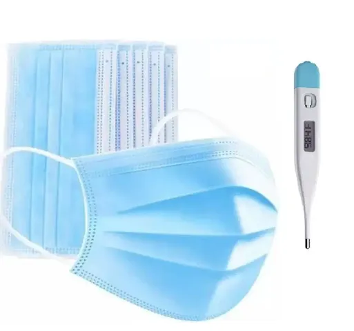 Combo of Thermometer Digital With Mask 3ply Blue Pack of 5  C2