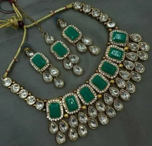 Authentic Alloy Necklace Maangtika With Earrings Jewellery Set For Women