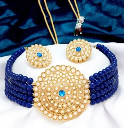 Trendy Designer Alloy Choker Necklace and Earring Set