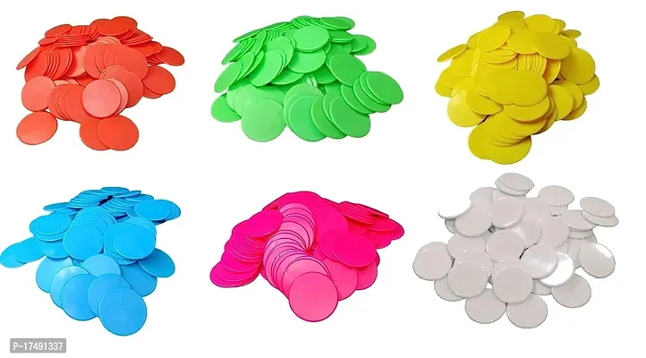 Morel Green Red Blue White And Yellow Plastic Round Shape Plain Token Disctiles Coin, Chips For Shop, Board Games, Stores, Casino, School |Each 20 Pcs |Total-120 Coins