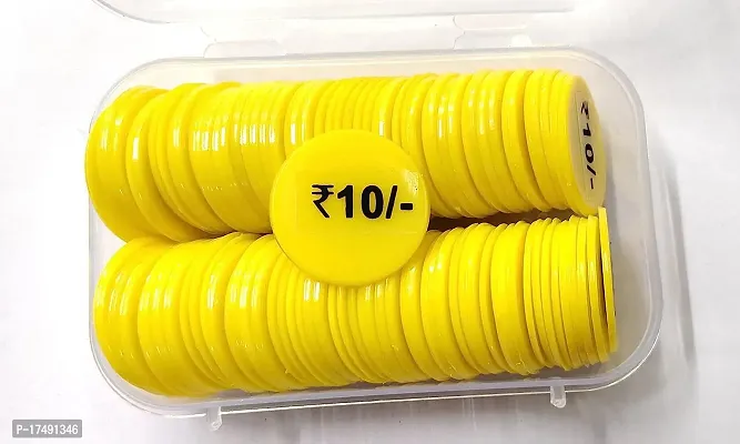 Morel Yellow Plastic Round Shape 10 Rs Token Coin, Chips For Shop, Restaurants Cantin, Milk-Dairy Rummy Coin Poker Token Coin |Total 100 Coins