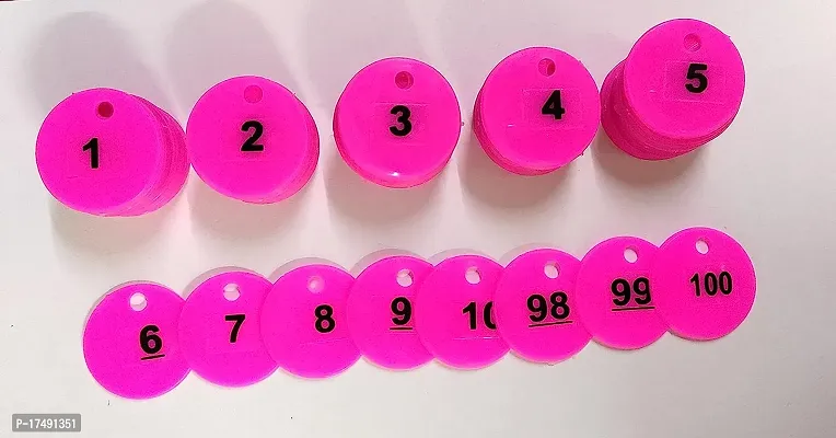 Morel Numeric Pink Token Coin Chips For Board Games And Other Uses | Round Shape Plastic 1 To 100 Numeric Token Coins With Holes | Mini Poker Chips Game Tokens | Total-100 Coin