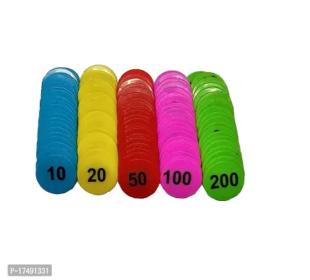 Morel Plastic Rummy Counters, Numerical Coins (Token) 10, 20, 50, 100, 200 ( Each Of 20 Pic Total Pack Of 100 Pic ) Rummy Coins For Games At Home, Picnics ,Parties Etc Coins