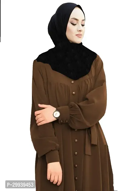 Brown Stylish Abaya With Front Side Button Pattern Fabric Firdous-thumb0