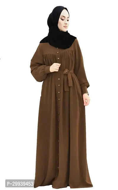 Brown Stylish Abaya With Front Side Button Pattern Fabric Firdous-thumb2