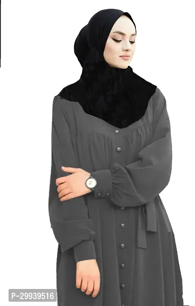 Grey Stylish Abaya With Front Side Button Pattern Fabric Firdous