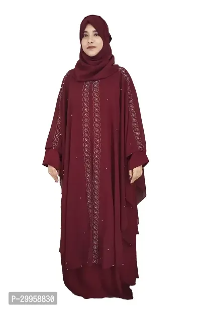 Maroon Farasha With Stone Work Fabric Nida-thumb0