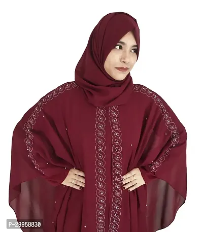 Maroon Farasha With Stone Work Fabric Nida-thumb3