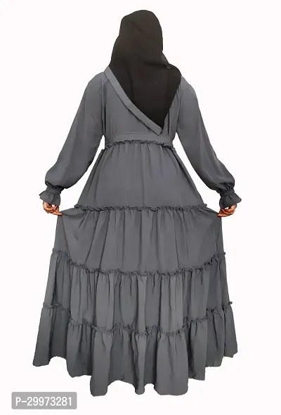 Grey Abaya Firdaus Fabric With 4 Ruffled Pattern-thumb2