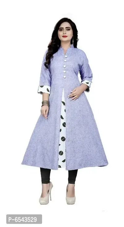 Stylish Cotton Grey Solid 3/4 Sleeves Anarkali Kurta For Women