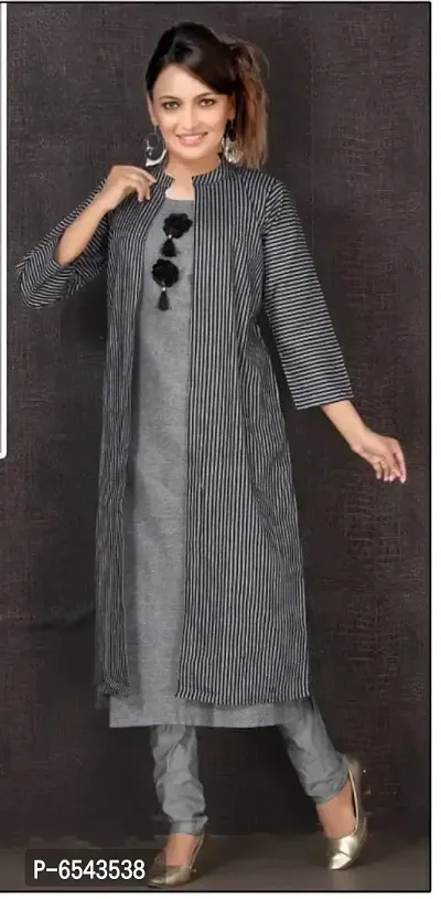 Stylish Rayon Black Striped 3/4 Sleeves Anarkali Kurta For Women-thumb0