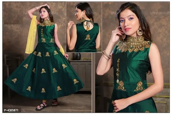 Elegant Embroidered Taffeta Silk Gown And Leggings With Dupatta Set For Women-thumb0